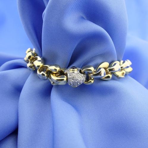 18 Krt. Bicolor gouden armband met saffier en diamant 0,9..., Sieraden, Tassen en Uiterlijk, Armbanden, Overige kleuren, Gebruikt
