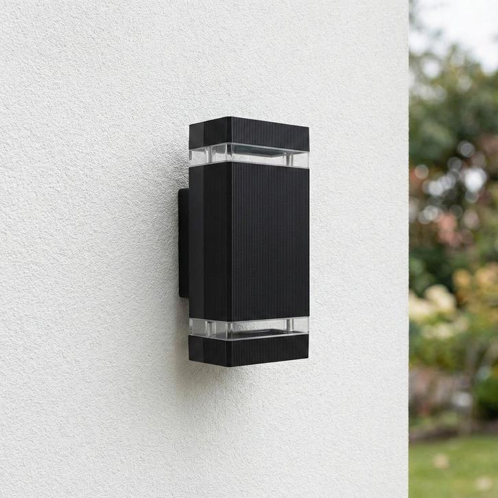 LED Buiten Wandlamp | 2x GU10 | Zwart | IP54 | Dimbaar, Huis en Inrichting, Lampen | Wandlampen, Nieuw, Ophalen of Verzenden