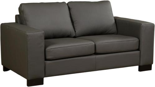 Donkergrijze leren moderne 2-zitsbank - poot hout zwart - To, Huis en Inrichting, Banken | Bankstellen, 150 tot 200 cm, 75 tot 100 cm