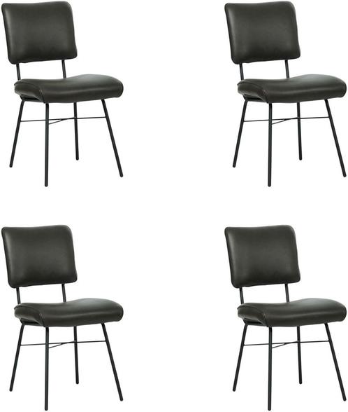 Set van 4 Donkergrijze leren industriële design eetkamerstoe, Huis en Inrichting, Stoelen, Vier, Overige kleuren, Nieuw, Leer
