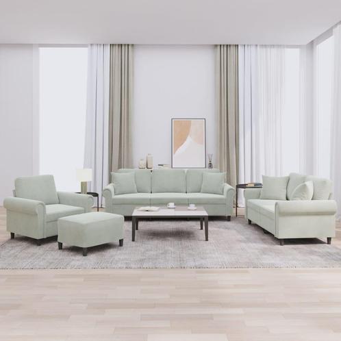 vidaXL 4-delige Loungeset met kussens fluweel lichtgrijs, Huis en Inrichting, Banken | Bankstellen, Nieuw, Stof, Vierpersoons of meer