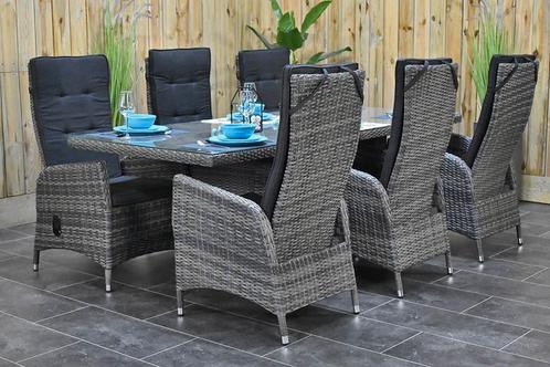 Menorca Tafel 225 met 6 Menorca Verstelbare Dining Tuinstoel, Tuin en Terras, Tuinsets en Loungesets, Eettafel, Stoel, 6 zitplaatsen