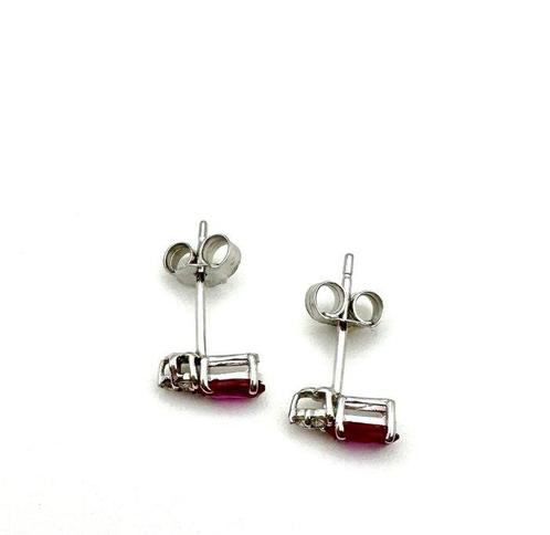 Oorbellen - 18 karaat Witgoud Robijn - Diamant, Sieraden, Tassen en Uiterlijk, Oorbellen