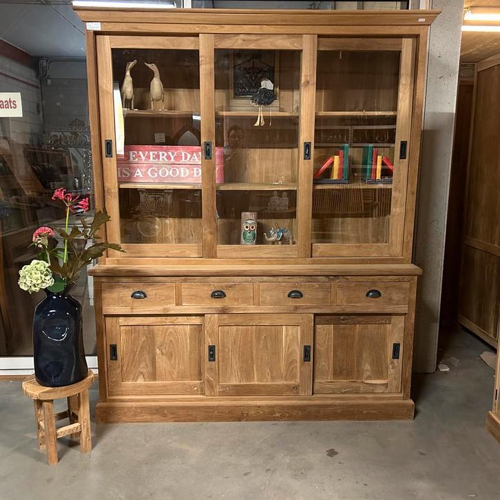 Buffetkast /Vitrinekast - schuifdeuren -teakhout - TTM Wonen, Huis en Inrichting, Kasten | Buffetkasten, 25 tot 50 cm, Met lade(s)