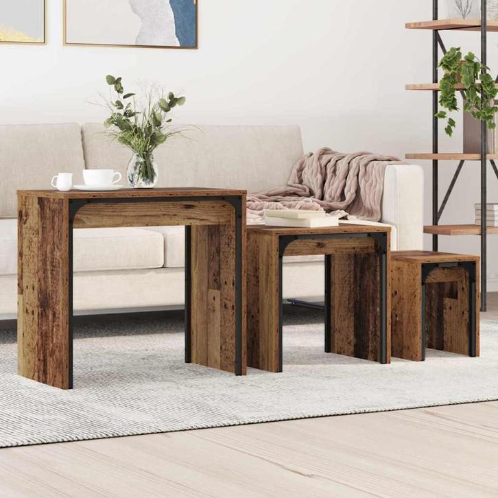 vidaXL Salontafel 3 pcs Oudhout Bewerkt hout, Huis en Inrichting, Tafels | Salontafels, Nieuw, Minder dan 50 cm, Overige houtsoorten