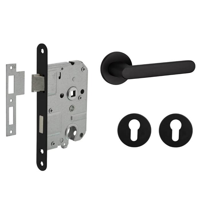 Deurbeslag set met cilinderrozet en deurklink Tondo zwart, Doe-het-zelf en Verbouw, Hang- en Sluitwerk, Klink of Kruk, Nieuw, Overige materialen