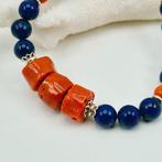 Bloedkoraal - Zilver - Armband - ROOD KORAAL EN LAPIS, Nieuw