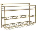 Gouden Wand Wijnrek 3-Lagen – Stalen Flessenrek met Glashoud, Huis en Inrichting, Woonaccessoires | Wijnrekken, Verzenden, Nieuw