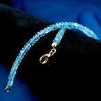 Gouden kralen armband met aquamarijn | 20 cm (geelgoud), Gebruikt, Overige kleuren, Ophalen of Verzenden, Met edelsteen