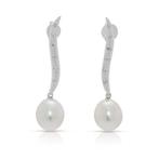 Oorbellen - 18 karaat Witgoud - 0.12ct. tw. Parel - Diamant, Nieuw