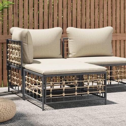 vidaXL Tuinvoetenbank met beige kussen poly rattan, Tuin en Terras, Tuinsets en Loungesets, Nieuw, Rotan, Verzenden