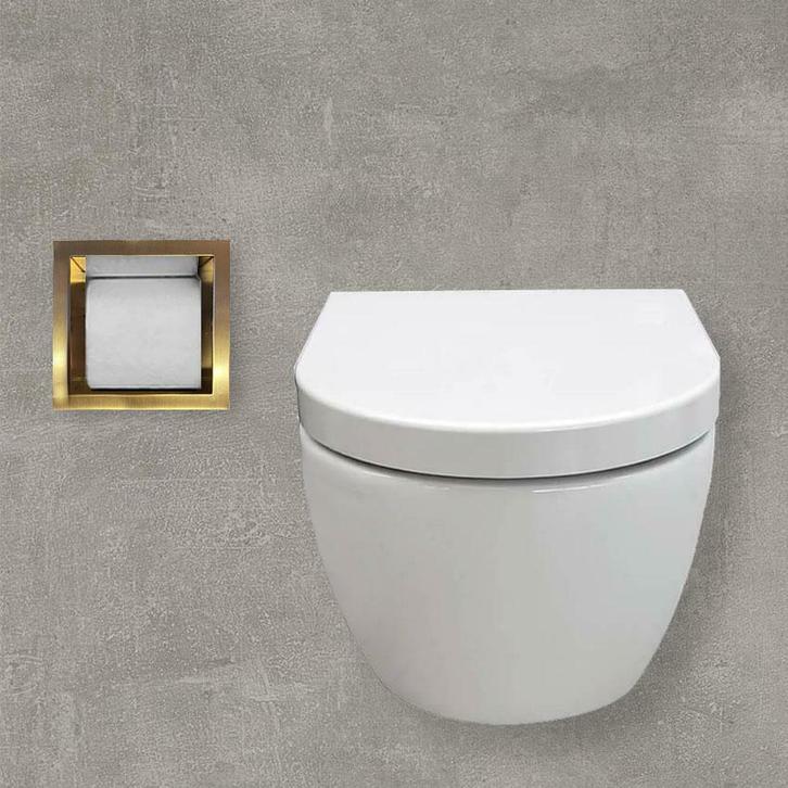 Sani Royal Inbouw Reserve WC Rolhouder RVS Geborsteld Goud, Doe-het-zelf en Verbouw, Sanitair