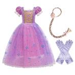 Rapunzel prinsessenjurk+haarband + handschoenen 92 t/m 152, Nieuw, Meisje, 110 t/m 116