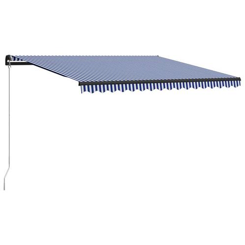 vidaXL Luifel handmatig uittrekbaar 450x300 cm blauw en wit, Tuin en Terras, Zonneschermen, Nieuw, Verzenden