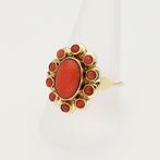 Ring - 14 karaat Geel goud - Bloedkoraal, Sieraden, Tassen en Uiterlijk, Ringen, Nieuw