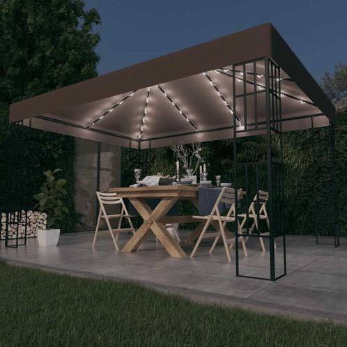vidaXL Prieel met LED-lichtslinger 4x3 m taupe, Tuin en Terras, Partytenten, Nieuw, Verzenden