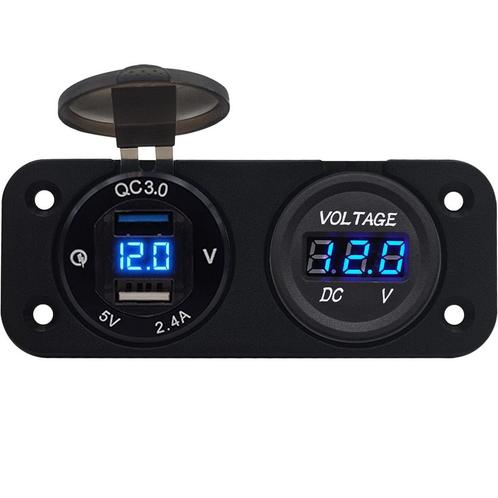 ProRide 12V USB Autolader 2 Poorten Inbouw met Voltmeter -, Doe-het-zelf en Verbouw, Elektra en Kabels, Nieuw, Verzenden