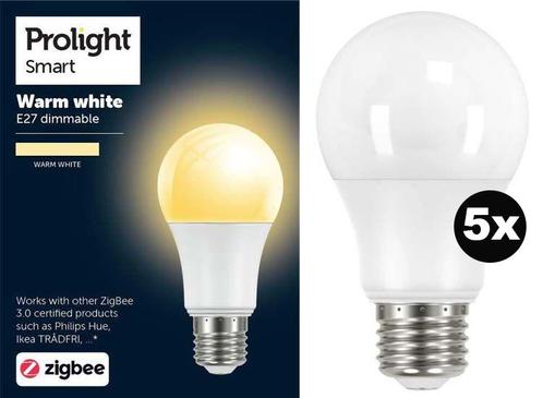 Prolight Zigbee Smart Led Lamp E27 - Warm white - 5 stuks, Huis en Inrichting, Lampen | Losse lampen, Nieuw, Verzenden