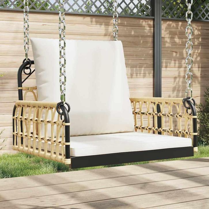vidaXL Schommelstoel met kussens 63x58x39 cm poly rattan en, Tuin en Terras, Tuinbanken, Nieuw, Metaal, Verzenden