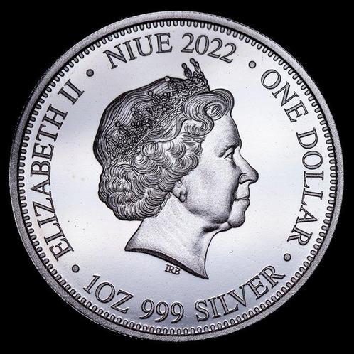 Niue. 1 Dollar 2022 Predators - Tigre Vs Dragón Komodo, 1 Oz, Postzegels en Munten, Munten | Europa | Niet-Euromunten