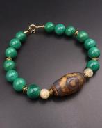 Emerald, Nephrite - Boeddhistische armband - Dzi met 3 ogen, Antiek en Kunst, Antiek | Boeken en Bijbels