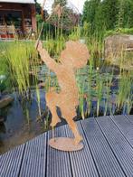 Beeld, garden statue silhouette of boy with butterfly net -