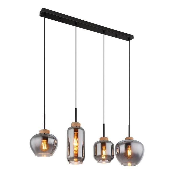 Hanglamp MATT 96.0 cm 4-lichts Zwart, Smoked, Huis en Inrichting, Lampen | Hanglampen, Nieuw, Metaal, 75 cm of meer, Ophalen of Verzenden