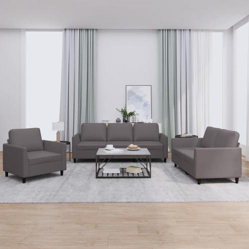 vidaXL 3-delige Loungeset met kussens kunstleer grijs, Huis en Inrichting, Banken | Bankstellen, Nieuw, 200 tot 250 cm, Leer, Vierpersoons of meer
