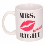 Mrs Always Right koffiemok / beker 300 ml - Bruiloft mokken, Nieuw, Ophalen of Verzenden