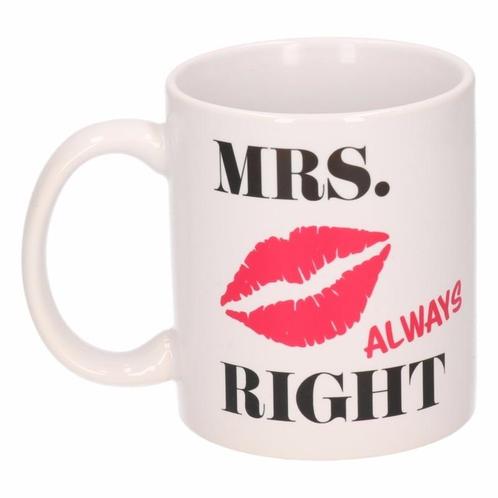 Mrs Always Right koffiemok / beker 300 ml - Bruiloft mokken, Huis en Inrichting, Keuken | Servies, Ophalen of Verzenden