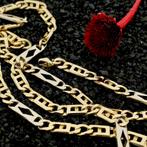 Bicolor gouden heren ketting met wiebertjes | 62,5 cm, Ophalen of Verzenden, Gebruikt, Overige kleuren, Goud