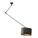 Hanglamp zwart met velours lampenkap blad dessin met gouden, Nieuw, Overige materialen, Klassiek / Antiek, 75 cm of meer
