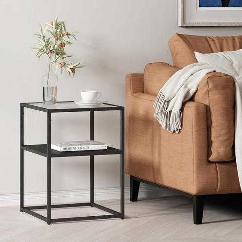 [en.casa] Bijzettafel Solund 40x40x55 staal en glas zwart ma, Huis en Inrichting, Tafels | Bijzettafels, Verzenden