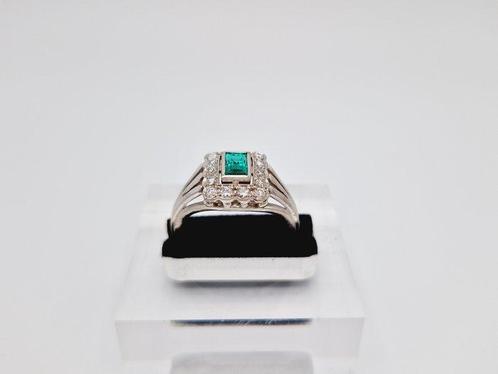 Ring - 14 karaat Witgoud Smaragd - Diamant - Smaragd Goud, Sieraden, Tassen en Uiterlijk, Ringen