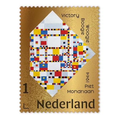 Gouden Postzegel 150 jaar Mondriaan: Victory Boogie Woogie, Postzegels en Munten, Postzegels | Nederland, Verzenden
