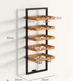 Wand Wijnrek 5 Planken met Glazenhouder, Verzenden, Nieuw