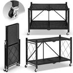Metalen opbergrek op wielen - opvouwbaar - 2 planken - zwart, Huis en Inrichting, Kasten | Stellingkasten, Ophalen of Verzenden