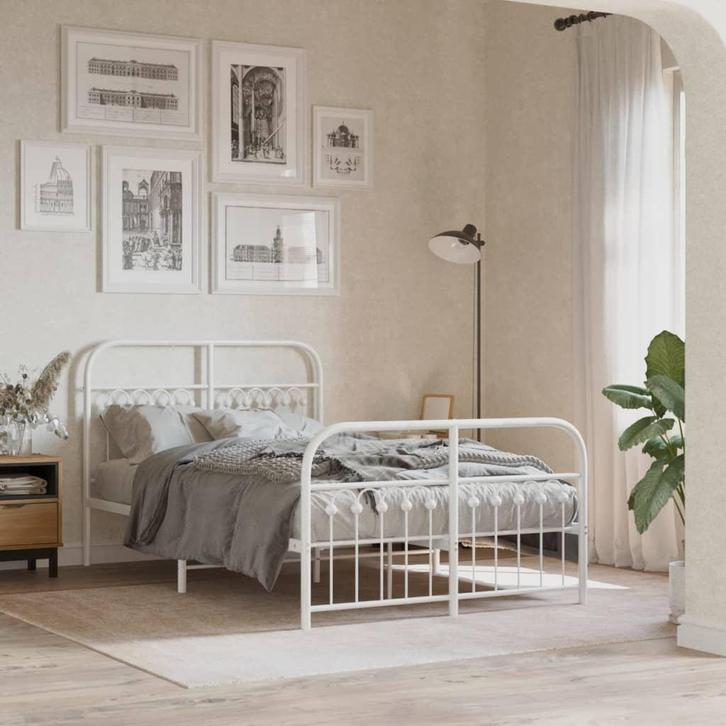 vidaXL Bedframe met hoofd- en voeteneinde metaal wit 120 x, Huis en Inrichting, Slaapkamer | Bedden, Wit, Nieuw, Metaal, Tweepersoons