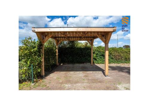 Houten Solar Carport Zonnepanelen Enkel - 1 parkeerplek, Tuin en Terras, Overkappingen, Carport, Nieuw, Verzenden