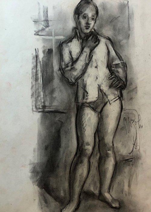 Pedro Mozos (1915-1982) - Portrait in Underpants, Antiek en Kunst, Kunst | Schilderijen | Klassiek