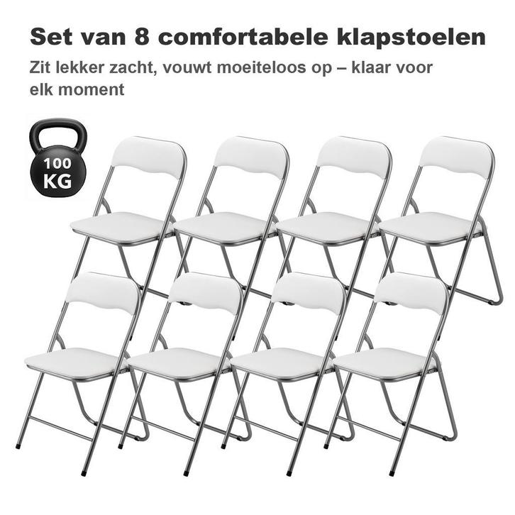 BARDI 8 Stuks Klapstoelen met Kussentjes 100KG - WIT, Huis en Inrichting, Stoelen, Vijf, Zes of meer stoelen, Wit, Nieuw, Kunststof