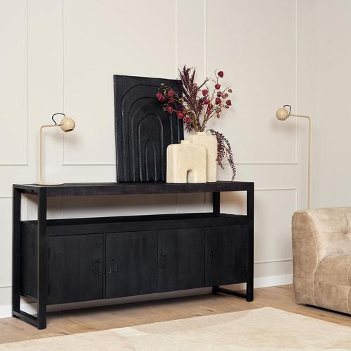 *WOONWINKEL* Starfurn Boaz Black Dressoir Mangohout Zwart 17, Huis en Inrichting, Kasten | Dressoirs, Nieuw, Verzenden