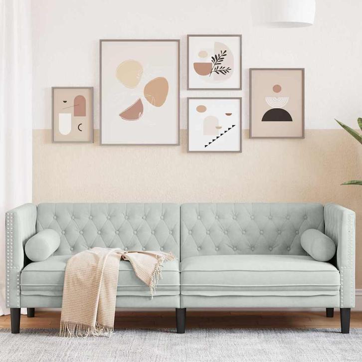 vidaXL Chesterfieldbank Anders Lichtgrijs 194 x 74.5 x 70.5, Huis en Inrichting, Banken | Bankstellen, Nieuw, Minder dan 150 cm