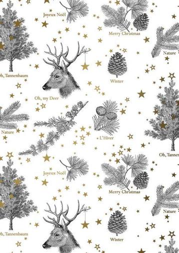 Inpakpapier Kerst Oh my Deer wit - Breedte 30 cm - 50m lang beschikbaar voor biedingen
