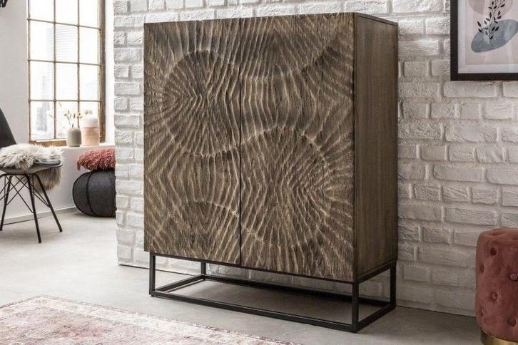 Massief dressoir SCORPION 120cm grijs acacia gedetailleerd, Huis en Inrichting, Kasten | Overige, Ophalen of Verzenden