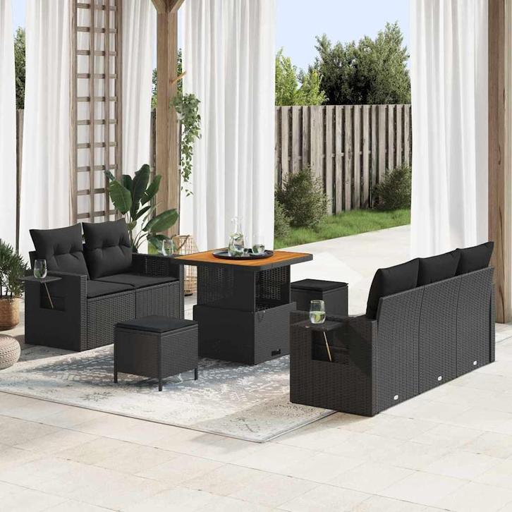 vidaXL Tuin Sofa Set met kussen 8 pcs Zwart poly rattan, Tuin en Terras, Tuinsets en Loungesets, Nieuw, Rotan, Verzenden