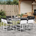 vidaXL 9-delige Tuinset met kussens textileen wit, Tuin en Terras, Tuinsets en Loungesets, Verzenden, Nieuw, 8 zitplaatsen, Rvs