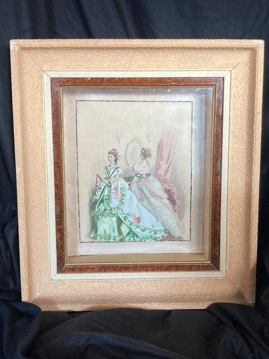 Lijst- Vitrinekader De jonge dames vóór de bal - Hout,, Antiek en Kunst, Curiosa en Brocante
