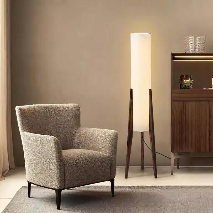 Japanse Wabi-sabi Vloerlamp – Massief Hout en Stoffen Kap, Huis en Inrichting, Lampen | Vloerlampen, Nieuw, Verzenden