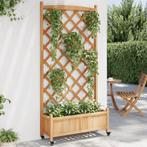 vidaXL Plantenbak met latwerk en wielen massief vurenhout, Verzenden, Nieuw, Hout